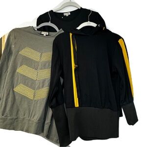 Revasonee Woman's Petite Bundle long sleeve tshirt black gray casual fun flower